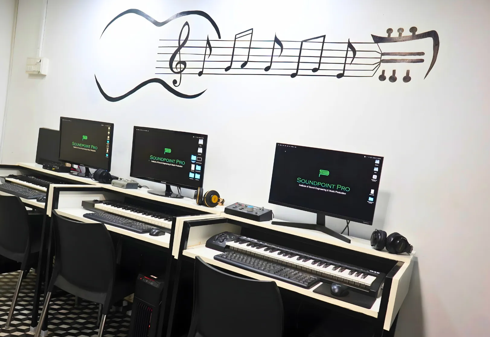 MIDI controller and audio interface setup in the lab